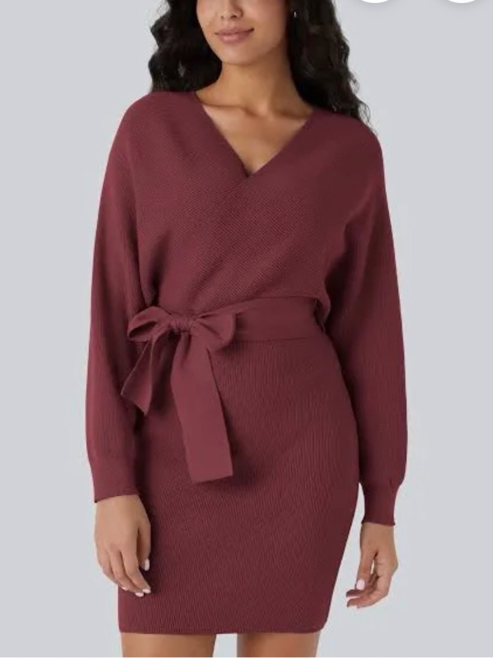 Halara Wrap Knit Belted Dress NWT Large Burgundy